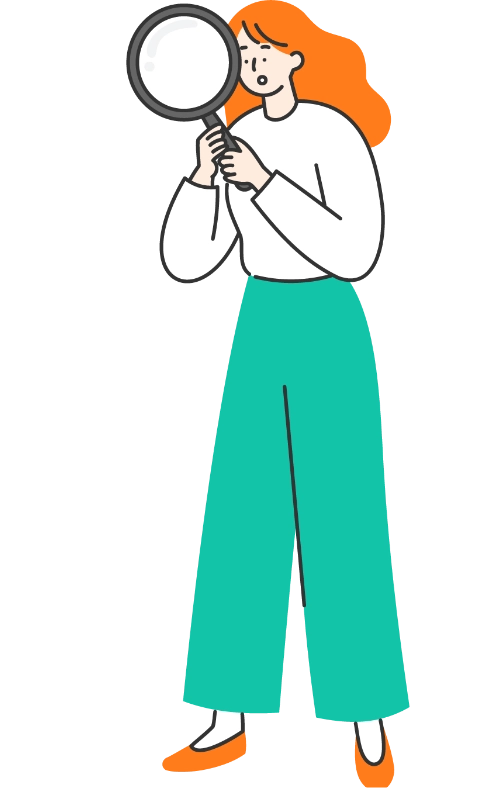 虫眼鏡を持った女性のイラスト